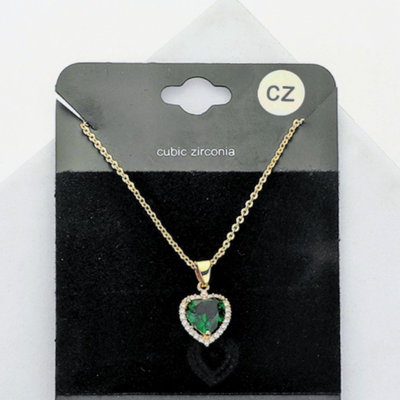 Gold Heart Pendant Necklace | CZ Emerald | Everyday Layering Chain - Picture 3 of 4